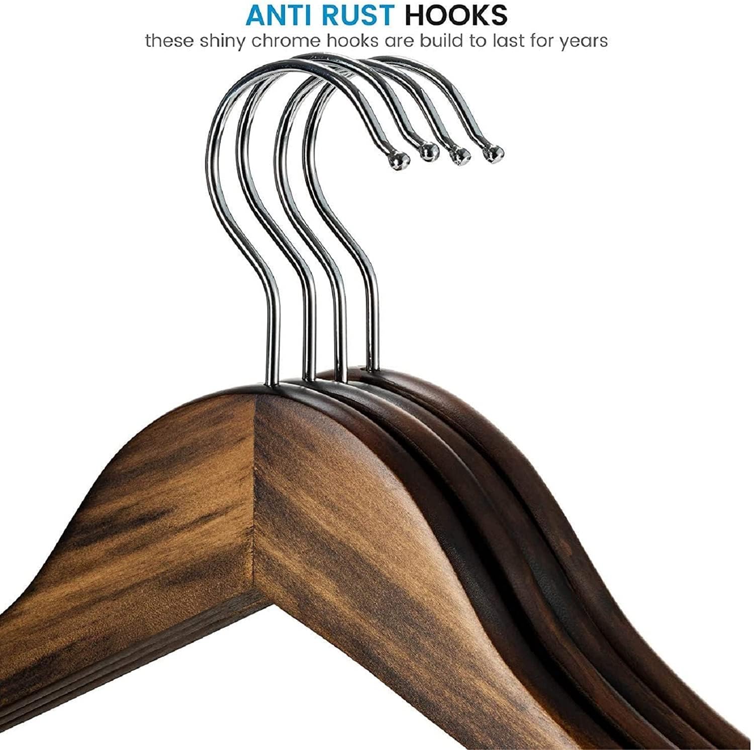 Barebeauty Solid Wood 360 Degree Swivel Chrome Garment Hangers With Non Slip Bar And Precisely Cut Notches Black Wooden Hanger (